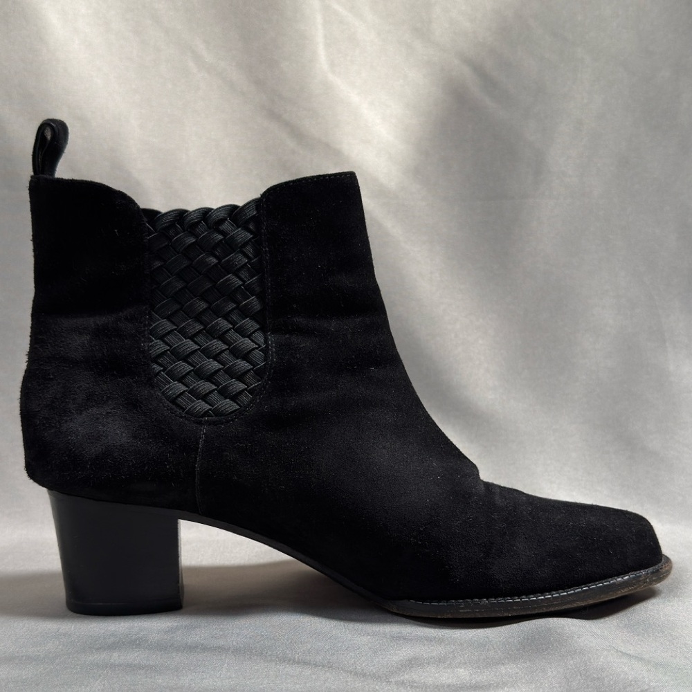 Vintage Bottega Veneta Suede Intrecciato Black Booties 6.5 Slip On Chelsea Boots - Picture 7 of 16